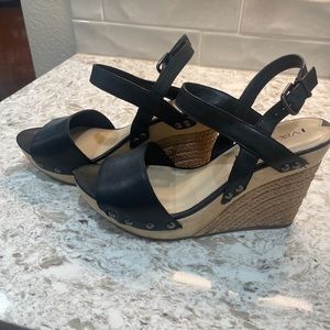 Via Spiga Womens Wallis Black Leather Espadrille Wedge Sandals Size 8